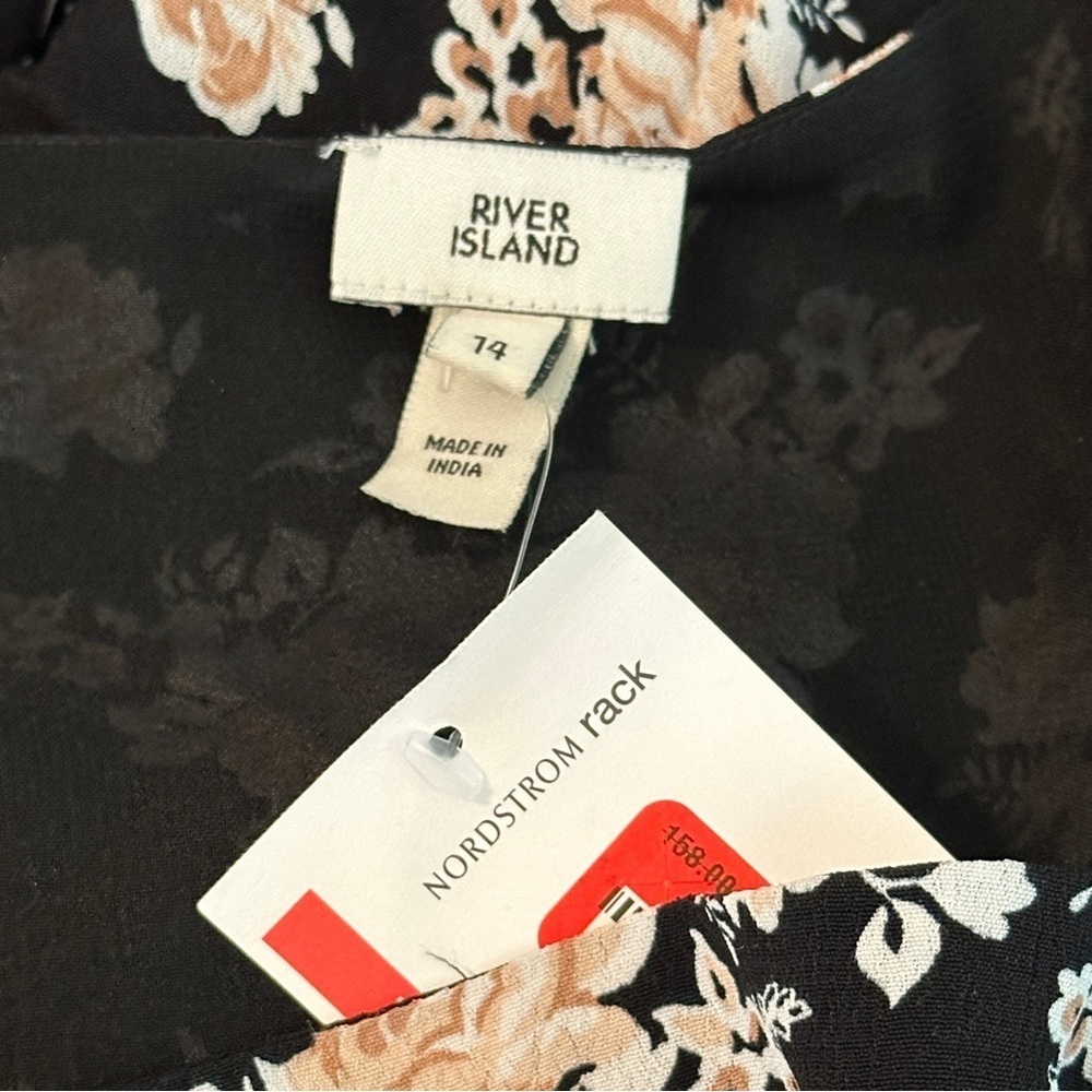 River Island Black Floral Puff Sleeve Maxi Dress,Square Neck Cottagecore Size 10 - Picture 15 of 16